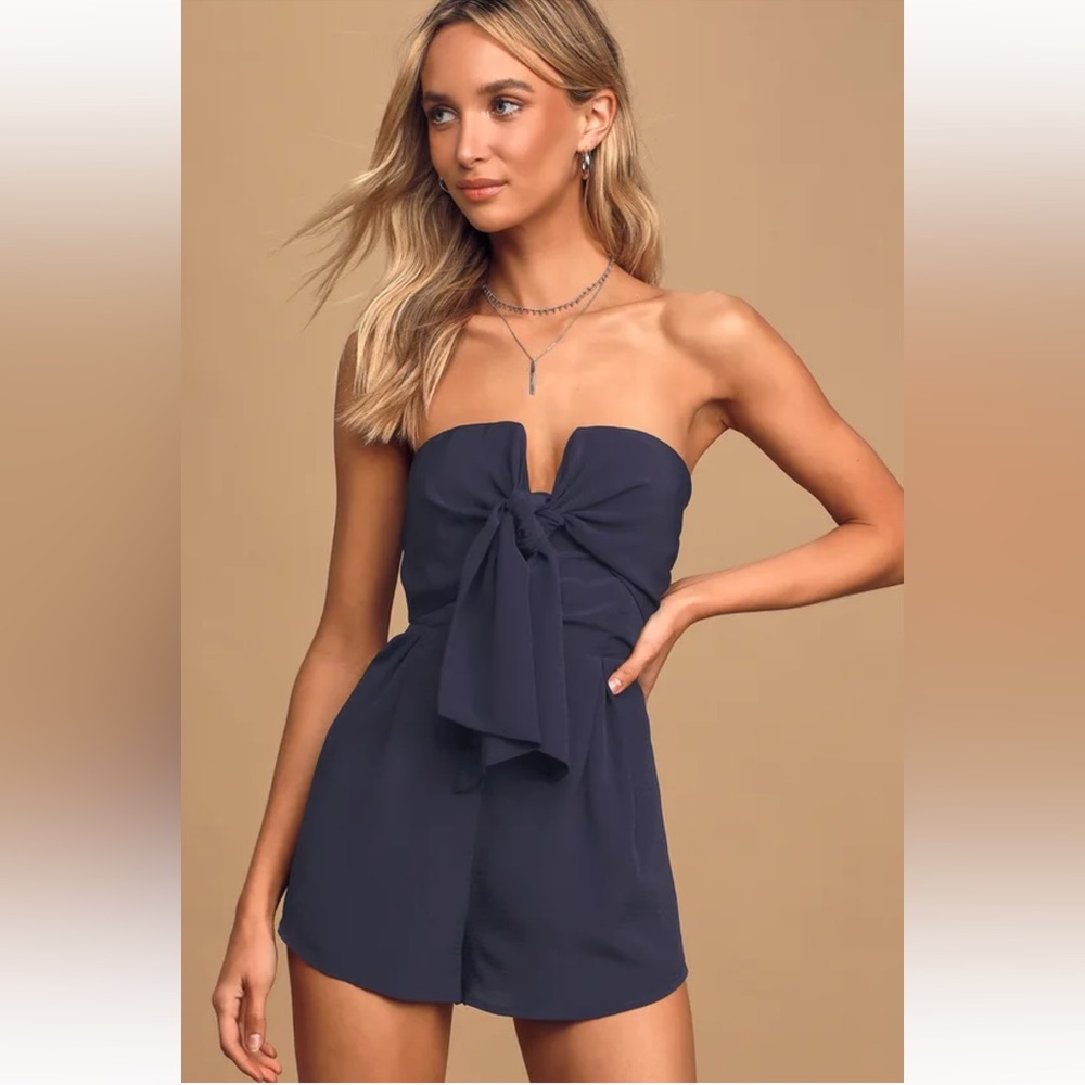 Navy Blue Tie Front Romper from Lulus size Small